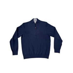 FAHERTY BRAND Mens Navy Blue Quarter Zip Sweater Lightweight Cotton Blend Size L